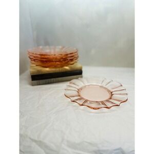 Vintage Pink Depression Glass Scalloped Dessert Plates Set of 6 Ribbed Ruffled